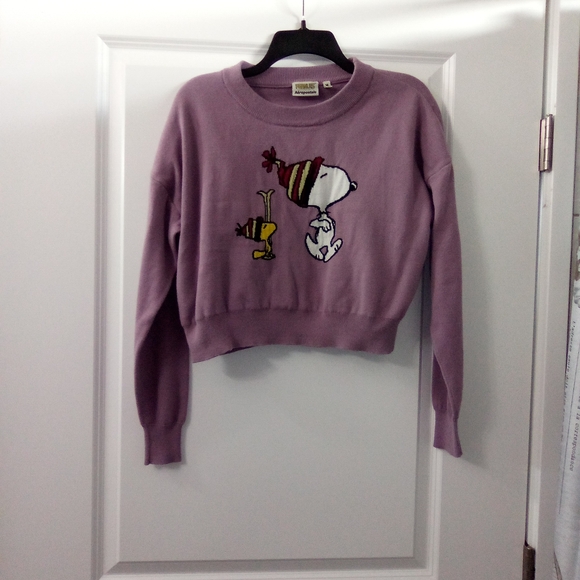 90s Style Aeropostale Lavender Snoopy & Woodstock Cropped Sweater Size Medium - Picture 6 of 6